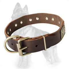 German-Shepherd Buckled Leather Collar Equipped with Durable Brass Fittings
