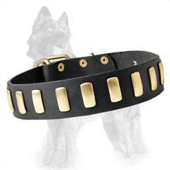 Stylish Wide Leather German-Shepherd Dog Collar With  Decoration