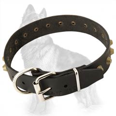 German-Shepherd Buckled Leather Dog Collar with Nickel  Plated Hardware