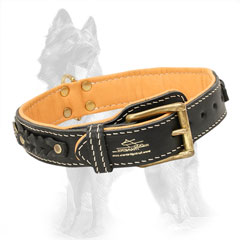 Nappa Padded Leather German-Shepherd Collar Decorated with Braids