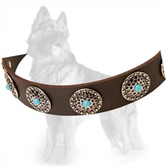 Leather German-Shepherd Dog Collar Equipped With Nickel  Covered Hardware And Strengthened With Rivets