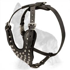 Leather German-Shepherd Dog Harness Decorated With  Pyramid Studs