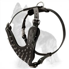 Stylish Leather German-Shepherd Dog Harness Decorated  With Spikes