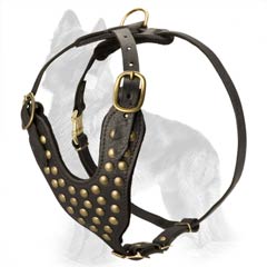 Soft Felt Padded Leather German-Shepherd Dog Harness  Decorated With Brass Studs
