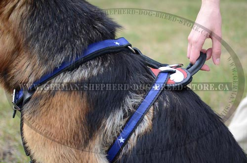 American Pride Painted Leather German-Shepherd Harness with Strong Handle