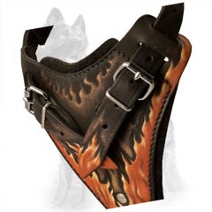 Fire Flames Painted Chest Plate of German-Shepherd Harness