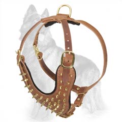 Leather German-Shepherd Harness with Strong Brass Ring