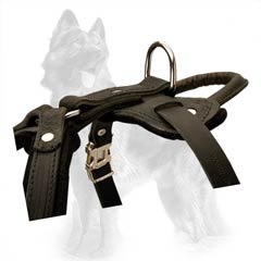 Leather German-Shepherd Dog Harness With Handle And  Durable Steel Ring