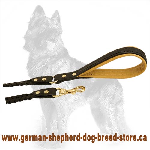 Braided Leather German-Shepherd Dog Leash Equipped With  Durable Brass Fittings