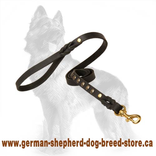 Stylish Leather German-Shepherd Dog Leash With Handle And  Brass Fittings