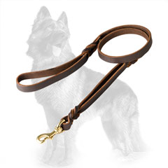 German-Shepherd Leather Dog Leash Decorated with Braids near Handles
