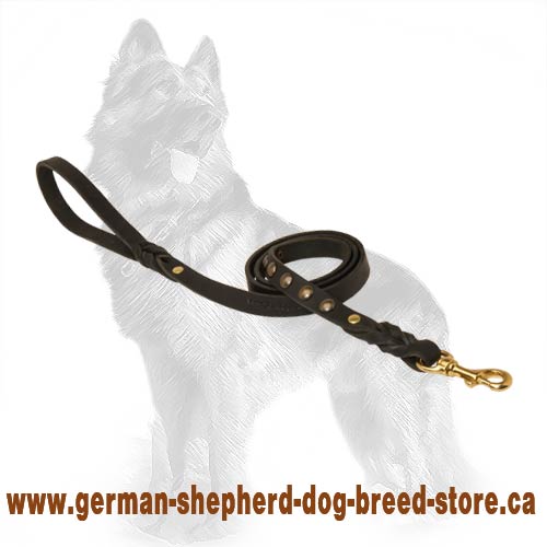 Trandy Leather German-Shepherd Dog Leash Decorated With  Studs And Braids