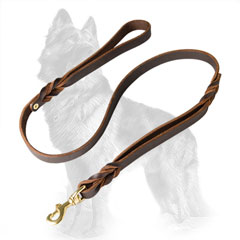 German-Shepherd Leather Dog Leash with Additional Handle