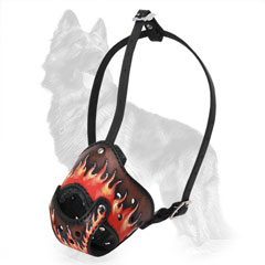Hand Painted Fire Flames Leather German-Shepherd Muzzle