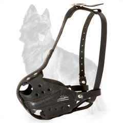 German-Shepherd Working Leather Dog Muzzle Hand Stitched and Riveted