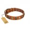 "Strike of Rock" FDT Artisan Tan Leather German Shepherd Collar with Plates and Medallions with Skulls