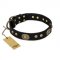 "High Fashion" FDT Artisan Studded with Plates Black Leather German Shepherd Collar