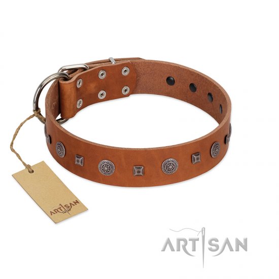 "Sweet Caramel" Designer FDT Artisan Tan Leather German Shepherd Collar