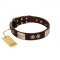 "Sense of Freedom" FDT Artisan Brown Leather German Shepherd Collar with Old Bronze-Plated Studs and Plates