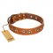 "Precious Relic" FDT Artisan Tan Leather German Shepherd Collar Adorned with Old Bronze Look Studs