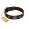 "Flashy Woof" FDT Artisan Brown Leather German Shepherd Collar with Chrome Plated Brooches