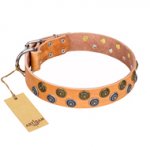"Precious Sparkle" FDT Artisan Handcrafted Tan Leather German Shepherd Collar