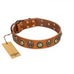 "Golden Epoch" FDT Artisan Tan Leather German Shepherd Collar with Old Bronze-plated Medallions and Conchos