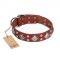 "Magic Squares" FDT Artisan Tan Leather German Shepherd Collar with Silver-like Decor