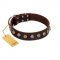 "Gape Buster" FDT Artisan Brown Leather German Shepherd Collar with One Row of Studs