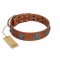 "Blue Sands" FDT Artisan Tan Leather German Shepherd Collar with Silver-like Studs and Round Conchos with Stones