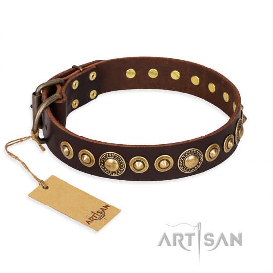 "Ancient Warrior" FDT Artisan Fancy Leather German Shepherd Collar with Old-Bronze Plated Decorations