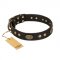 "Perfect Tracery" FDT Artisan Black Leather German Shepherd Collar with Old Bronze Look Plates and Circles