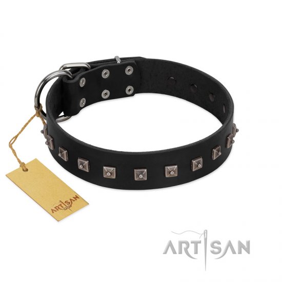 "Natural Beauty" Premium Quality FDT Artisan Black Designer German Shepherd Collar with Dotted Studs - Click Image to Close
