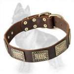 German Shepherd Leather Dog Collar with Embossed Massive Brass Plates