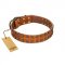 "Terra-cotta" FDT Artisan Tan Leather German Shepherd Collar with Two Rows of Studs