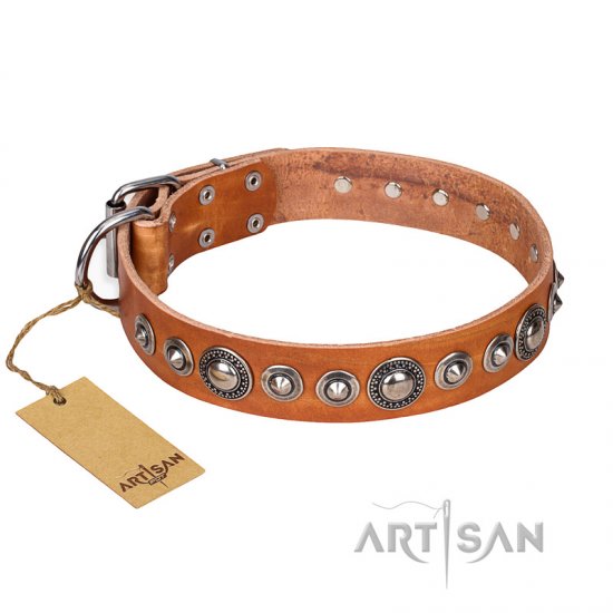 "Daily Chic" FDT Artisan Tan Leather German Shepherd Collar with Decorations