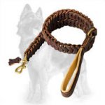 Hand Braided Leather German Shepherd Leash with Padded Handle
