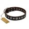"Victory Ode" FDT Artisan Brown Leather German Shepherd Collar with Silver-like Plated Decorations