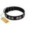 "Magic Amulete" Handcrafted FDT Artisan Black Leather German Shepherd Collar with Chrome-Plated Shields