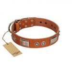 "Pawsy Glossy" FDT Artisan Exclusive Tan Leather German Shepherd Collar 1 1/2 inch (40 mm) wide