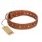 "Natural Beauty" FDT Artisan Tan Leather German Shepherd Collar with Shining Silver-like Studs