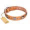 "Glamour Finery" FDT Artisan Female German Shepherd collar of natural leather with stylish old-looking circles