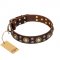 "Flower Melody" FDT Artisan Brown Leather German Shepherd Collar with Mixed Studs