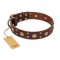 "Caprice of Fashion" FDT Artisan Brown Leather German Shepherd Collar with Round Decorations