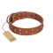 "Enchanted Skulls" FDT Artisan Tan Leather German Shepherd Collar with Chrome Plated Skulls