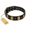 "Doggie Woggie" Designer Handmade FDT Artisan Black Leather German Shepherd Collar with Ovals and Studs