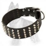 German Shepherd Leather Dog Collar Extra Wide with 4 Rows of Nickel Pyramids