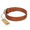 "Star Trek" FDT Artisan Tan Leather German Shepherd Collar Decorated with Stars