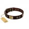 "Bow-Wow Effect" FDT Artisan Brown Leather German Shepherd Collar with Plates and Ornate Studs