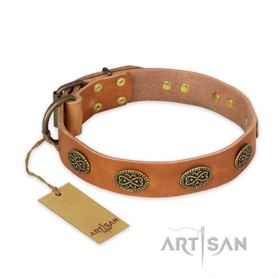 "Magic Amulet" FDT Artisan Tan Leather German Shepherd Collar with Oval Studs